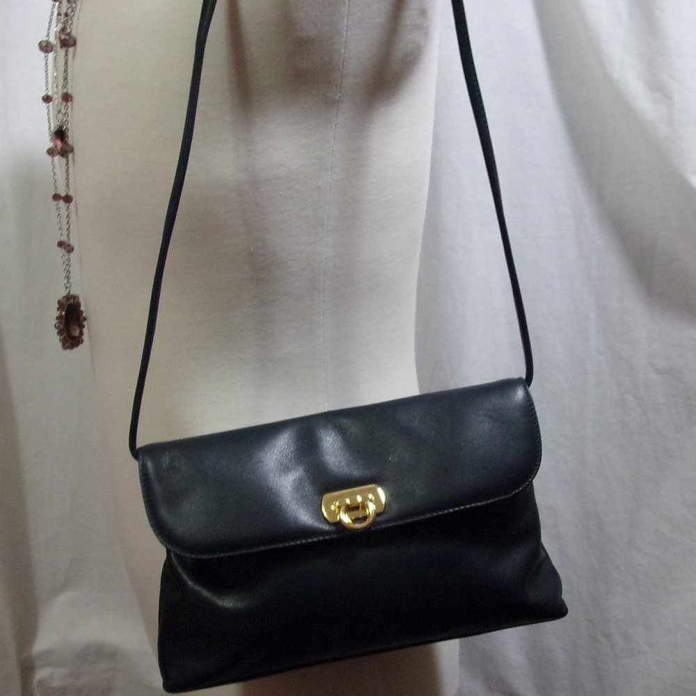 Navy Blue Bechamel LEATHER Handbag, Removal straps for a clutch  NWOT